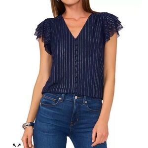 Vince Camuto Metallic Ruffle Sleeve Blouse